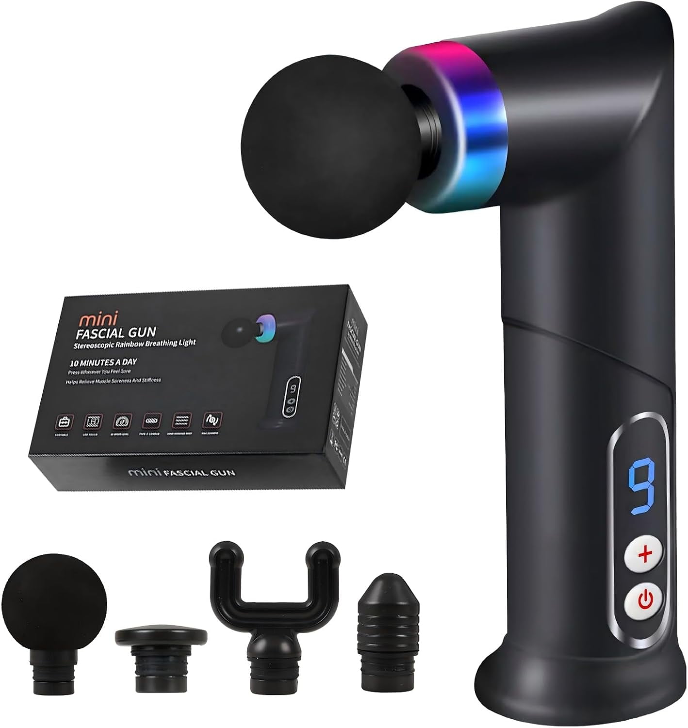 Mini Massage Gun,Massage Gun Deep Tissue,Pain Relief with 9 Speeds Intensity adjustment,8mm Massage Depth,4 Massages Heads,LED Digital Display Screen,Gifts for Fitness Enthusiasts(Matte Black)